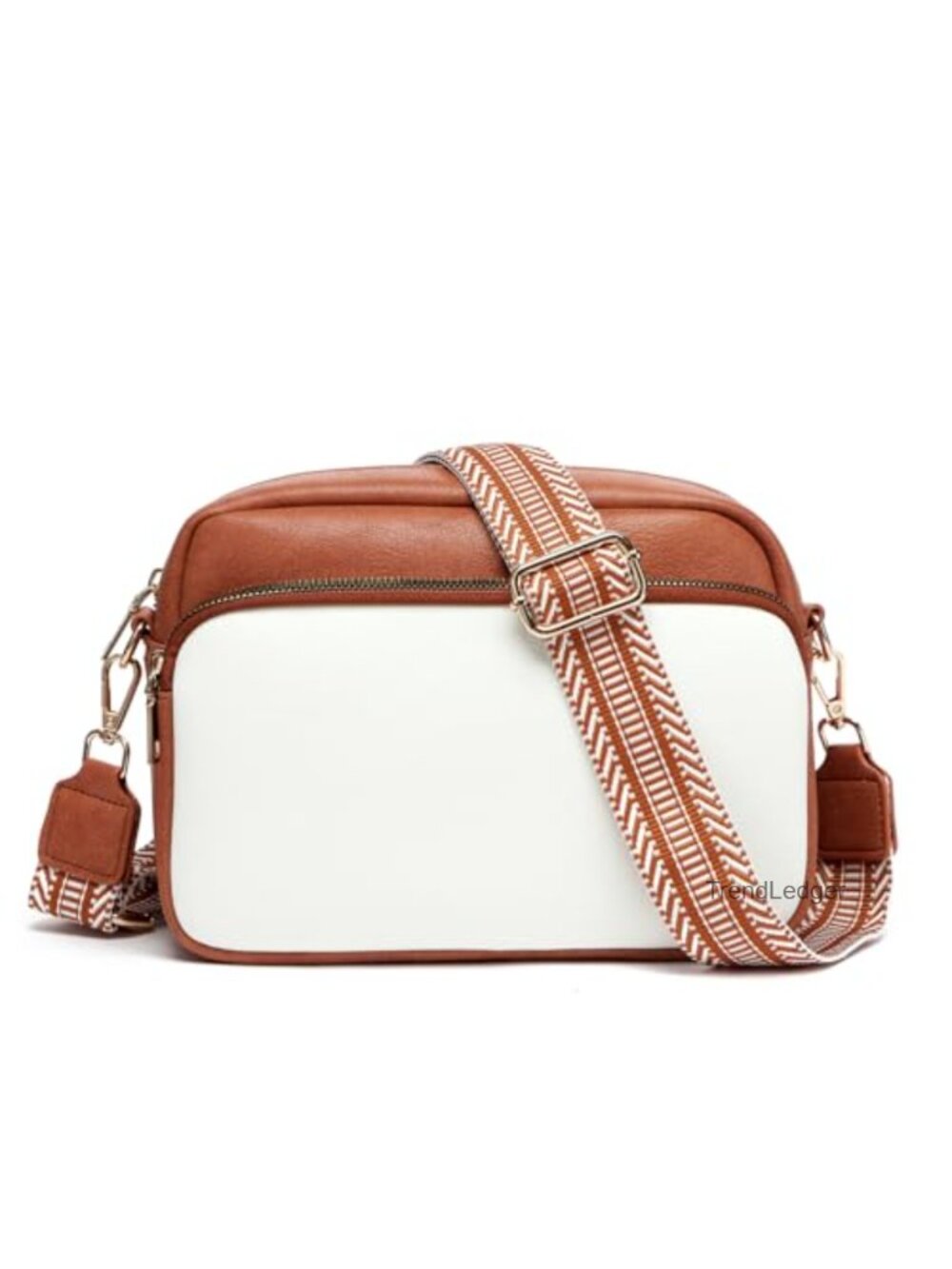 Vegan Leather Crossbody Bag Triple Zip Adjustable Wide Strap